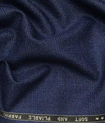 Raymond Royal Blue Polyester Viscose Self Broad Checks Unstitched Suiting Fabric - 3.75 Meter