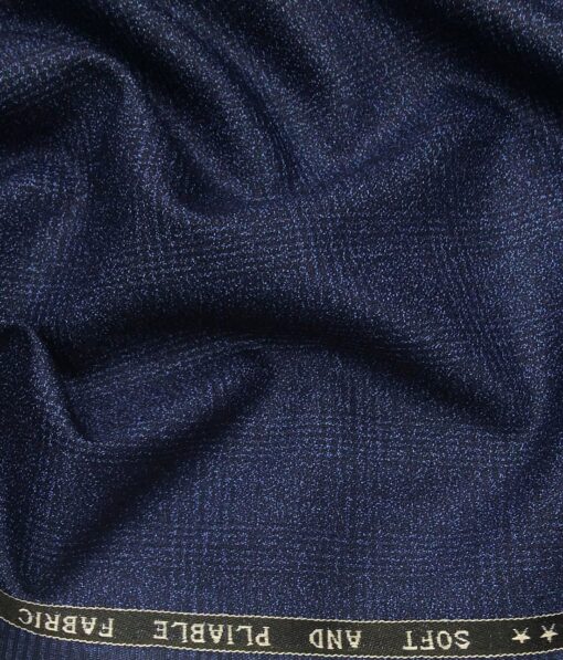 Raymond Royal Blue Polyester Viscose Self Broad Checks Unstitched Suiting Fabric - 3.75 Meter