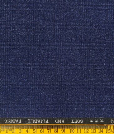 Raymond Royal Blue Polyester Viscose Self Broad Checks Unstitched Suiting Fabric - 3.75 Meter