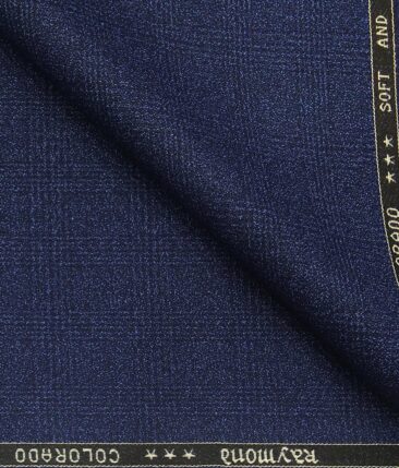 Raymond Royal Blue Polyester Viscose Self Broad Checks Unstitched Suiting Fabric - 3.75 Meter