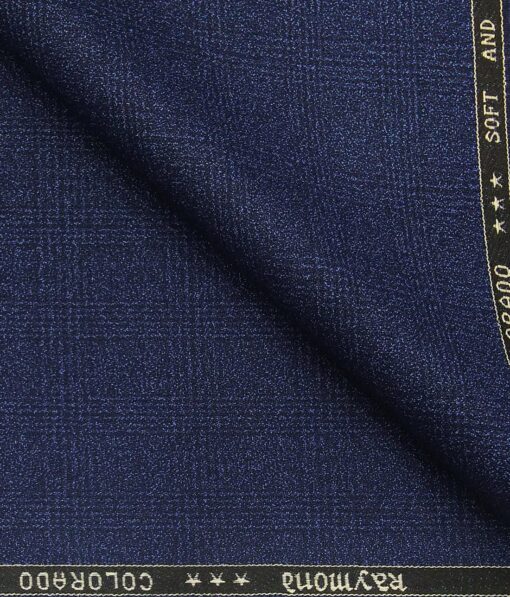 Raymond Royal Blue Polyester Viscose Self Broad Checks Unstitched Suiting Fabric - 3.75 Meter
