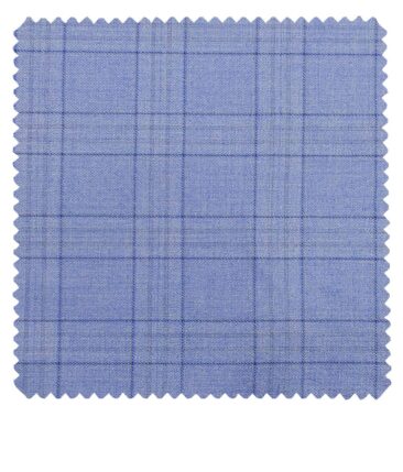 Raymond Sky Blue Polyester Viscose Self Broad Checks Unstitched Suiting Fabric - 3.75 Meter