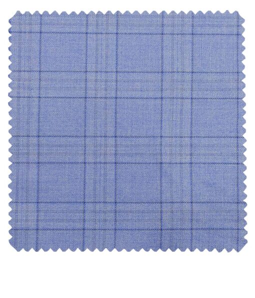 Raymond Sky Blue Polyester Viscose Self Broad Checks Unstitched Suiting Fabric - 3.75 Meter