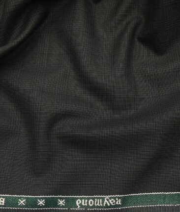 Raymond Dark Green Polyester Viscose Self Checks Unstitched Suiting Fabric - 3.75 Meter