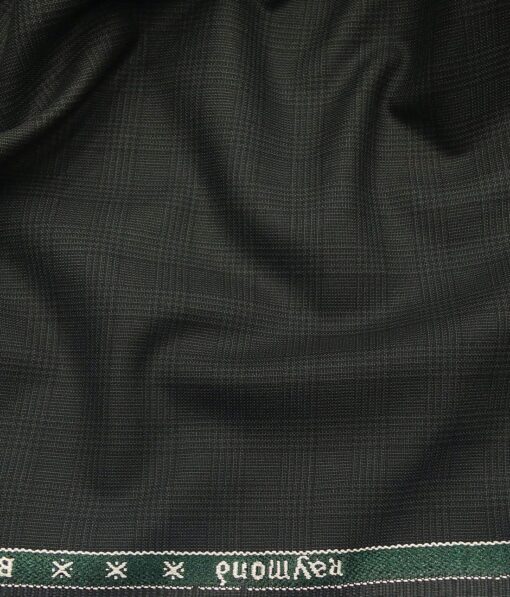 Raymond Dark Green Polyester Viscose Self Checks Unstitched Suiting Fabric - 3.75 Meter
