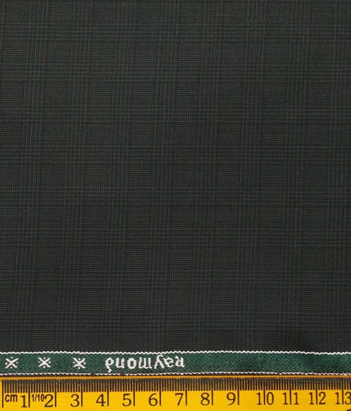 Raymond Dark Green Polyester Viscose Self Checks Unstitched Suiting Fabric - 3.75 Meter