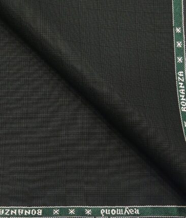 Raymond Dark Green Polyester Viscose Self Checks Unstitched Suiting Fabric - 3.75 Meter