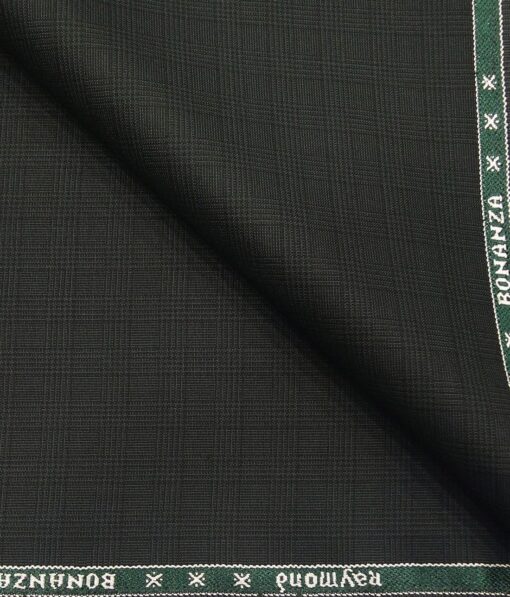 Raymond Dark Green Polyester Viscose Self Checks Unstitched Suiting Fabric - 3.75 Meter