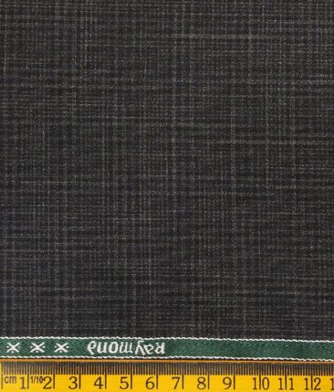 Raymond Dark Grey Polyester Viscose Self Checks Unstitched Suiting Fabric - 3.75 Meter