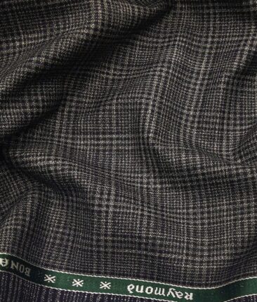 Raymond Grey Polyester Viscose Self Checks Unstitched Suiting Fabric - 3.75 Meter