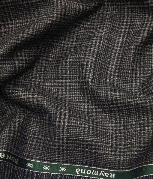 Raymond Grey Polyester Viscose Self Checks Unstitched Suiting Fabric - 3.75 Meter