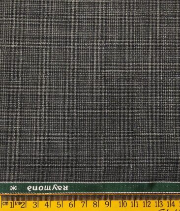 Raymond Grey Polyester Viscose Self Checks Unstitched Suiting Fabric - 3.75 Meter