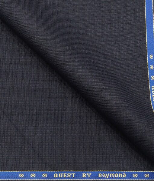 Raymond Dark Navy Blue Polyester Viscose Self Checks Shiny Unstitched Suiting Fabric - 3.75 Meter