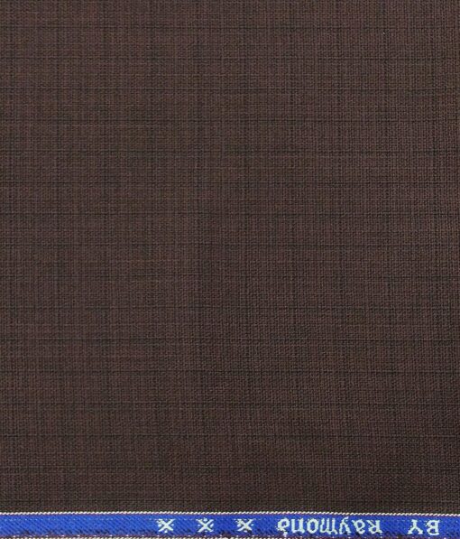 Raymond Pecan Brown Polyester Viscose Self Checks Shiny Unstitched Suiting Fabric - 3.75 Meter