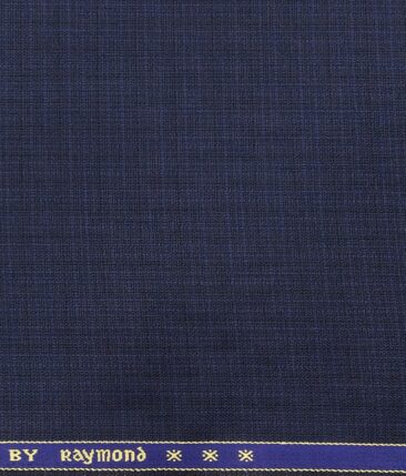 Raymond  Royal Blue Polyester Viscose Self Checks Shiny Unstitched Suiting Fabric - 3.75 Meter