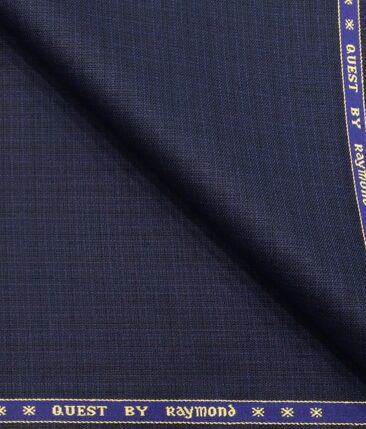 Raymond  Royal Blue Polyester Viscose Self Checks Shiny Unstitched Suiting Fabric - 3.75 Meter
