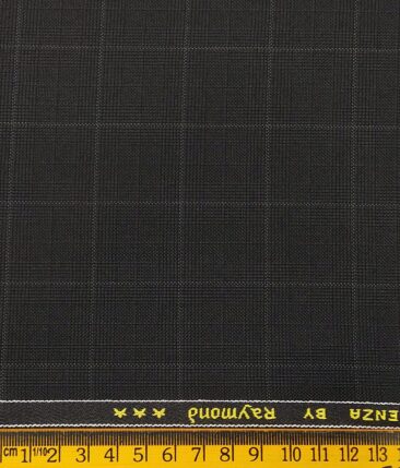 Raymond Blackish Grey Polyester Viscose Checks Unstitched Suiting Fabric - 3.75 Meter