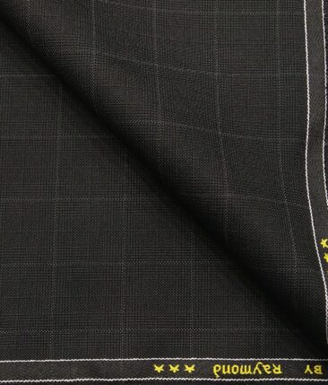 Raymond Blackish Grey Polyester Viscose Checks Unstitched Suiting Fabric - 3.75 Meter