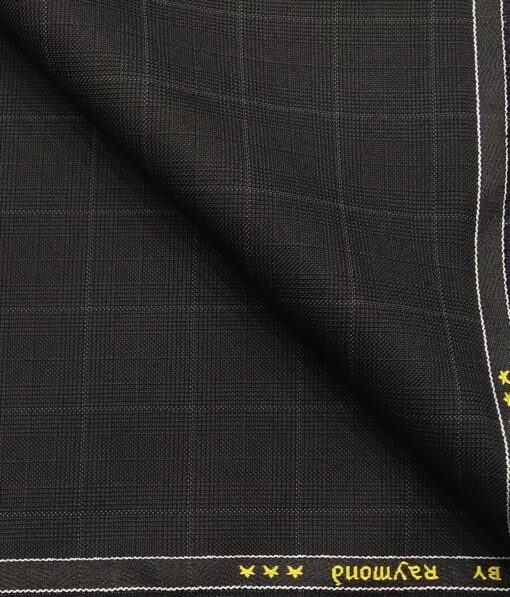 Raymond Blackish Grey Polyester Viscose Checks Unstitched Suiting Fabric - 3.75 Meter