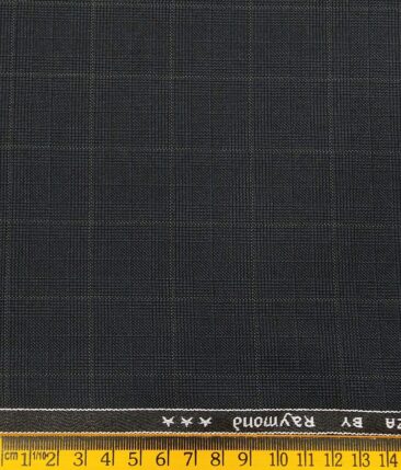 Raymond Dark Blueish Grey Polyester Viscose Checks Unstitched Suiting Fabric - 3.75 Meter