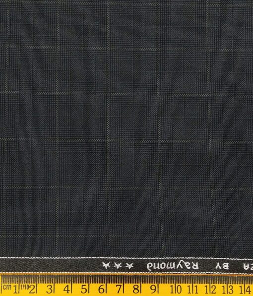 Raymond Dark Blueish Grey Polyester Viscose Checks Unstitched Suiting Fabric - 3.75 Meter