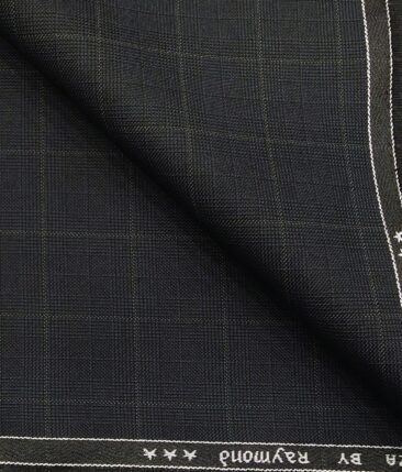 Raymond Dark Blueish Grey Polyester Viscose Checks Unstitched Suiting Fabric - 3.75 Meter