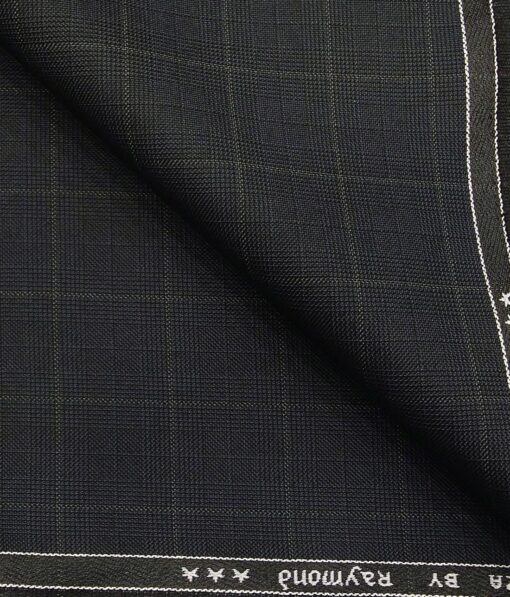 Raymond Dark Blueish Grey Polyester Viscose Checks Unstitched Suiting Fabric - 3.75 Meter