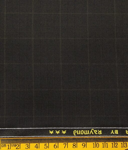 Raymond Dark Brown Polyester Viscose Checks Unstitched Suiting Fabric - 3.75 Meter