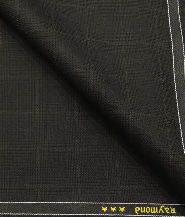 Raymond Dark Brown Polyester Viscose Checks Unstitched Suiting Fabric - 3.75 Meter