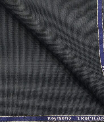 Raymond Aegean Blue Polyester Viscose Houndstooth Strcuture Unstitched Suiting Fabric - 3.75 Meter