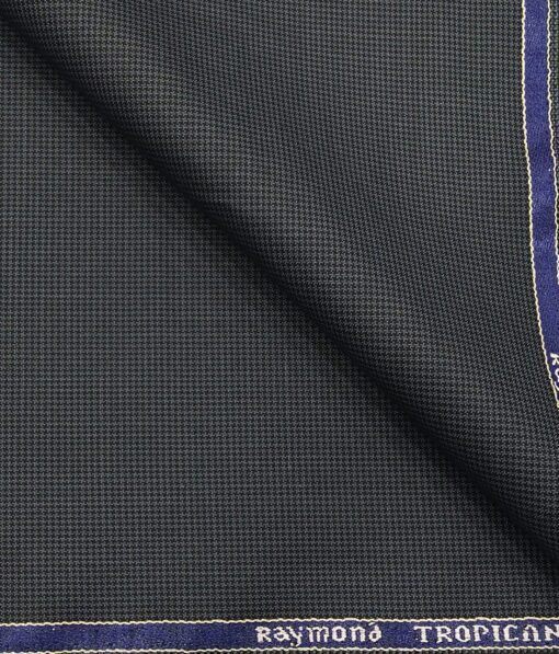 Raymond Aegean Blue Polyester Viscose Houndstooth Strcuture Unstitched Suiting Fabric - 3.75 Meter