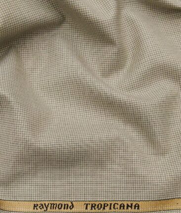 Raymond Beige Polyester Viscose Houndstooth Strcuture Unstitched Suiting Fabric - 3.75 Meter