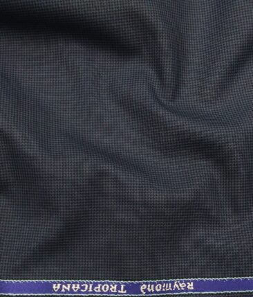 Raymond Dark Blue Polyester Viscose Houndstooth Strcuture Unstitched Suiting Fabric - 3.75 Meter