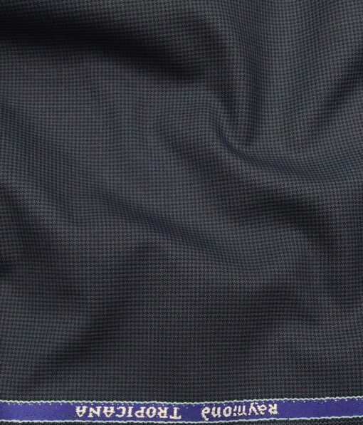 Raymond Dark Blue Polyester Viscose Houndstooth Strcuture Unstitched Suiting Fabric - 3.75 Meter