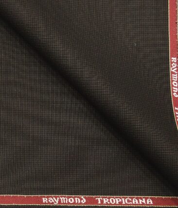 Raymond Dark Brown Polyester Viscose Houndstooth Strcuture Unstitched Suiting Fabric - 3.75 Meter