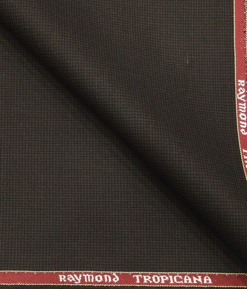 Raymond Dark Brown Polyester Viscose Houndstooth Strcuture Unstitched Suiting Fabric - 3.75 Meter