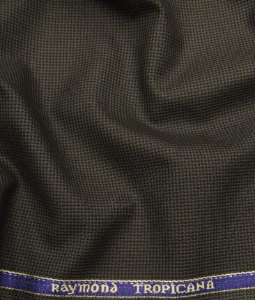 Raymond Dark Carob Brown Polyester Viscose Houndstooth Strcuture Unstitched Suiting Fabric - 3.75 Meter