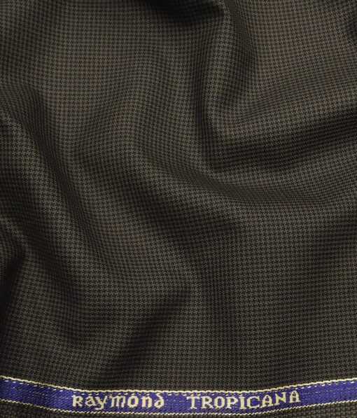 Raymond Dark Carob Brown Polyester Viscose Houndstooth Strcuture Unstitched Suiting Fabric - 3.75 Meter