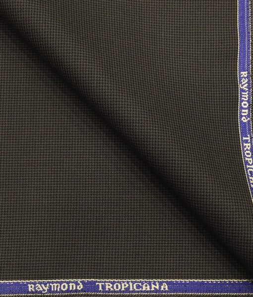 Raymond Dark Carob Brown Polyester Viscose Houndstooth Strcuture Unstitched Suiting Fabric - 3.75 Meter