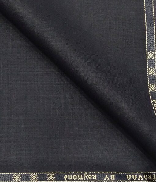 Raymond Dark Greyish Blue Polyester Viscose Solid Unstitched Suiting Fabric - 3.75 Meter
