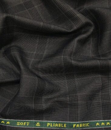 Raymond Dark Grey Polyester Viscose Broad Checks Unstitched Suiting Fabric - 3.75 Meter