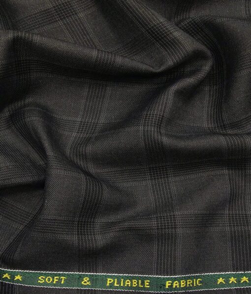 Raymond Dark Grey Polyester Viscose Broad Checks Unstitched Suiting Fabric - 3.75 Meter