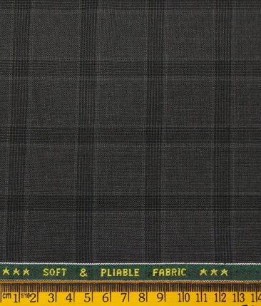 Raymond Dark Grey Polyester Viscose Broad Checks Unstitched Suiting Fabric - 3.75 Meter