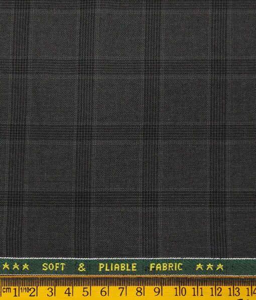 Raymond Dark Grey Polyester Viscose Broad Checks Unstitched Suiting Fabric - 3.75 Meter