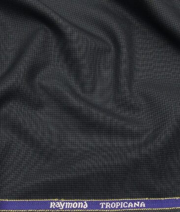 Raymond Dark Navy Blue Polyester Viscose Houndstooth Strcuture Unstitched Suiting Fabric - 3.75 Meter
