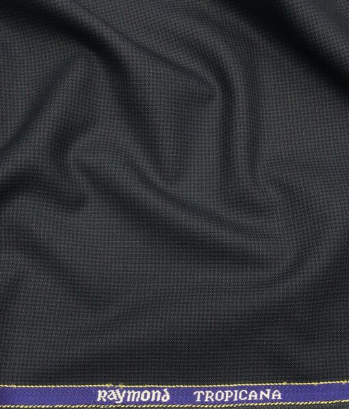 Raymond Dark Navy Blue Polyester Viscose Houndstooth Strcuture Unstitched Suiting Fabric - 3.75 Meter