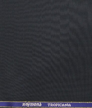Raymond Dark Navy Blue Polyester Viscose Houndstooth Strcuture Unstitched Suiting Fabric - 3.75 Meter