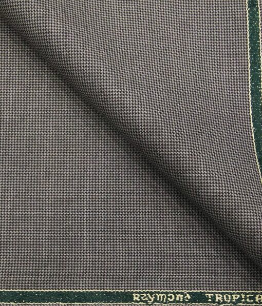 Raymond Grey Polyester Viscose Houndstooth Strcuture Unstitched Suiting Fabric - 3.75 Meter