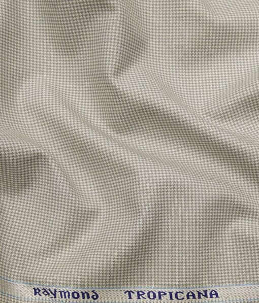 Raymond Light Grey Polyester Viscose Houndstooth Strcuture Unstitched Suiting Fabric - 3.75 Meter