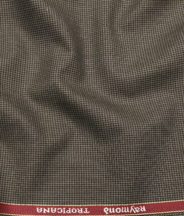 Raymond Light Brown Polyester Viscose Houndstooth Strcuture Unstitched Suiting Fabric - 3.75 Meter